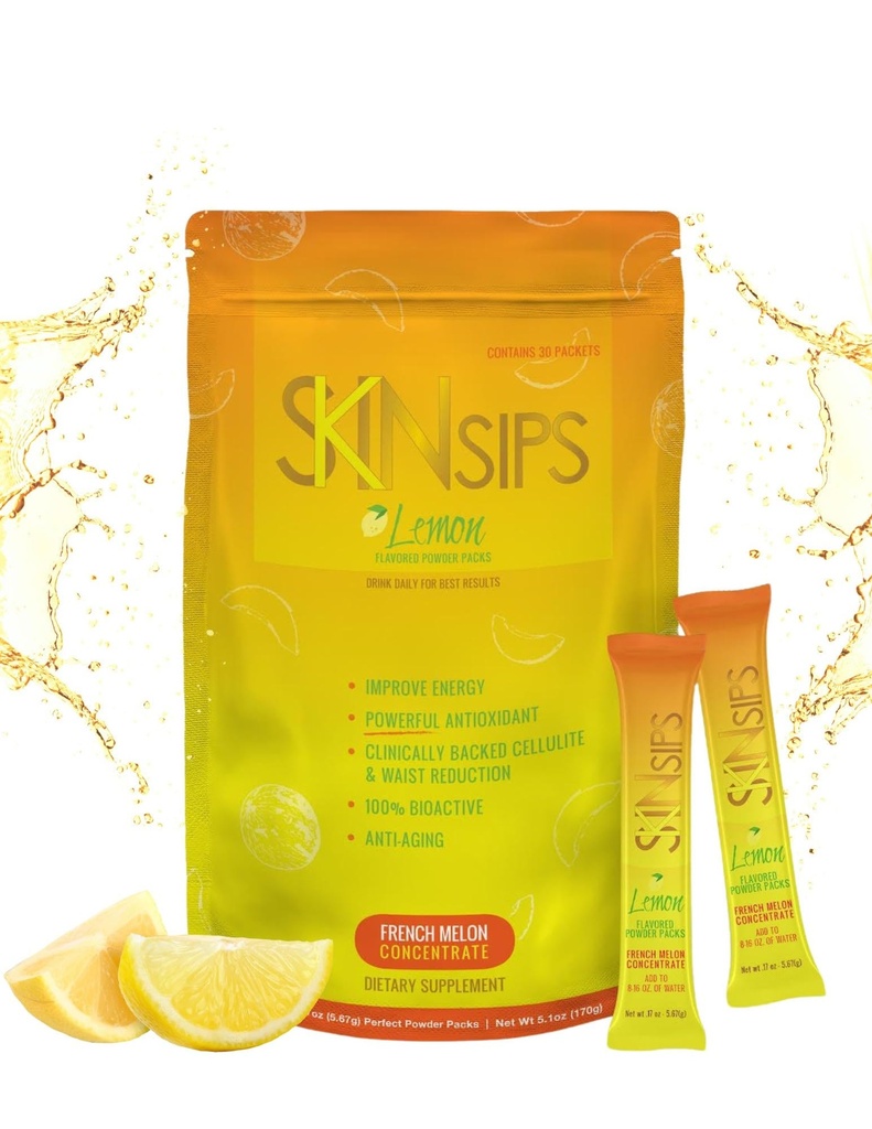Skin Health & Energy Boost Drink Mix- Sugar Free, SOD B (TM), Antioxidants from French Melon Concentrate, On the Go Stick Packs, Lemon, 30 Pack