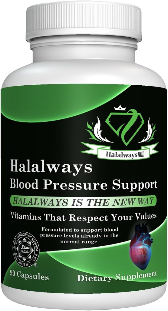 Halalways 血压支持认证 Halal 天然补充 BP 支持 大蒜大块粉,Hawthorn Berry, Green Tea Leaf & Hibiscus 维生素促进健康高血压(BP)
