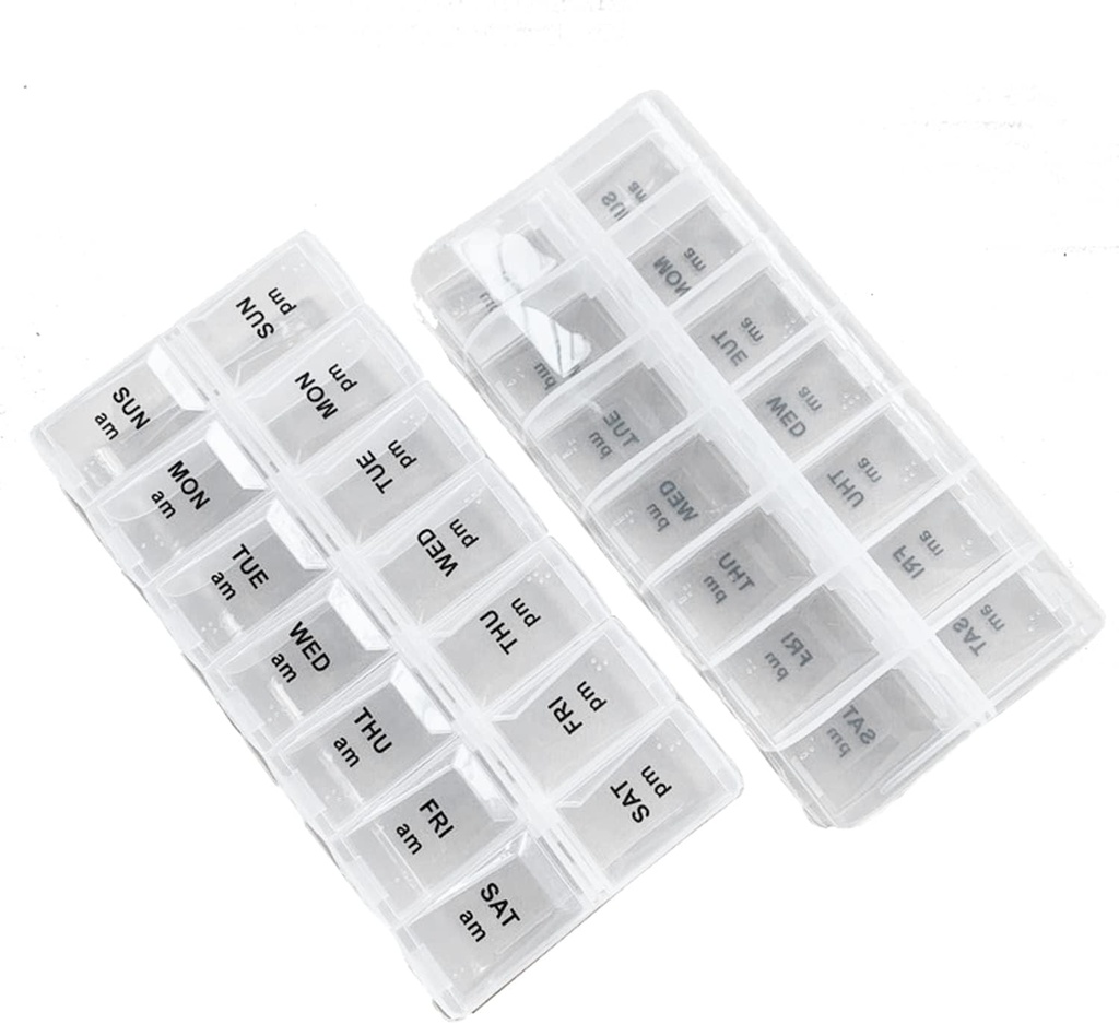 2 Pack OPP 清除每日药盒组织者,每周药盒组织者 2 Times aday for Pills, 补充品和药材, Am Pm Pill 组织者 7 Day, 药盒组织者 7 Day - 6.7 x 3.2 x 1英寸