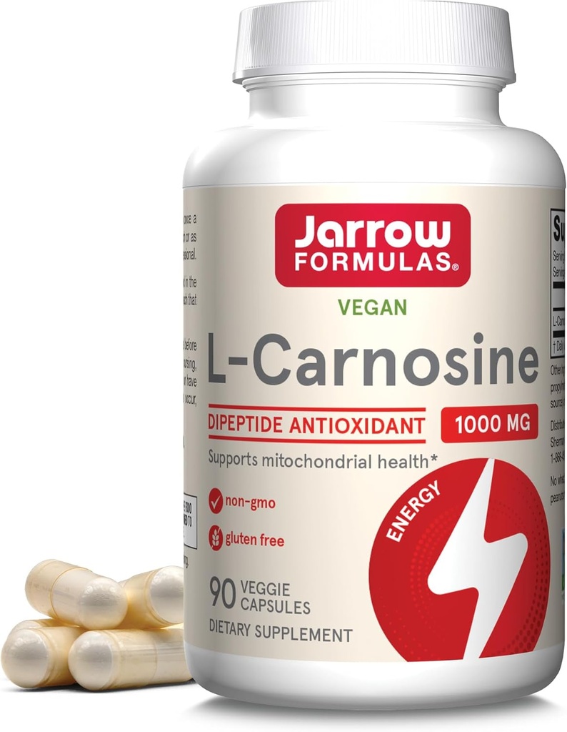 Jarrow Formules → L-Carnosine 二聚氰胺抗氧化剂 1000毫克,膳食补充剂,抗氧化剂支持Mitochondrial Health, 90 Veggie Capsules,最多45天的供应量
