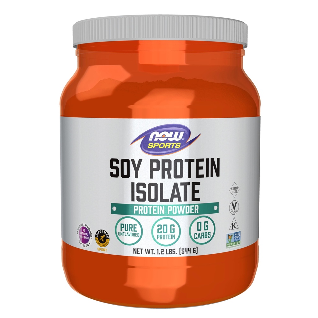 Now Foods Sports 营养,大豆蛋白隔离 20 G, 0 碳化物,不味粉, 1.2-孔