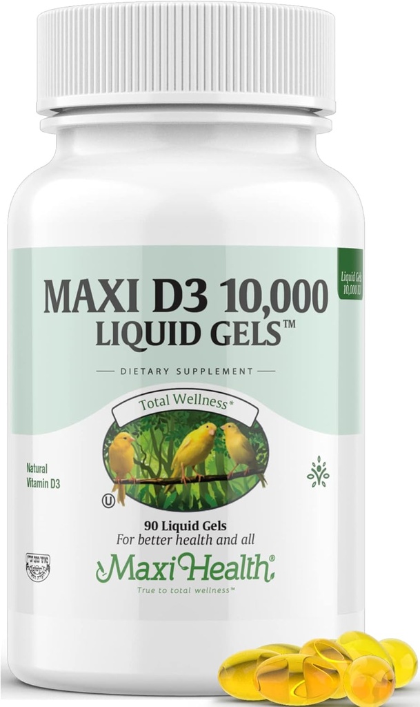 Maxi 健康 维生素 D3 1000 IU 软胶补充剂 - 纯 VIT D3 对钙吸收、免疫健康和成年妇女和男子的骨骼支持 - Vitamina D - 液体 D3 1000 IU 软胶 (90)