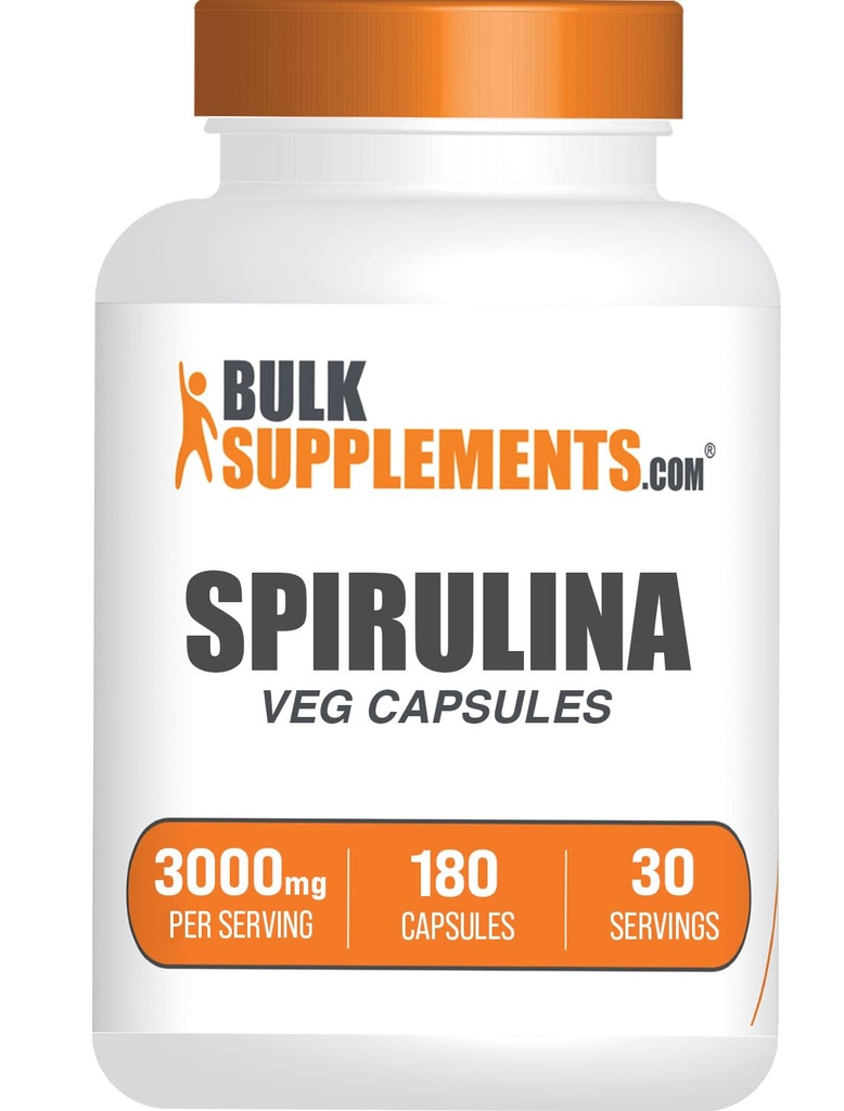 Bulk Assupports.com Spirulina Capsules - Green Superfood Supplements, Spirulina Supplements - Vegan, 6 Capsules per Service, 180 Counter (Pack of 1).
