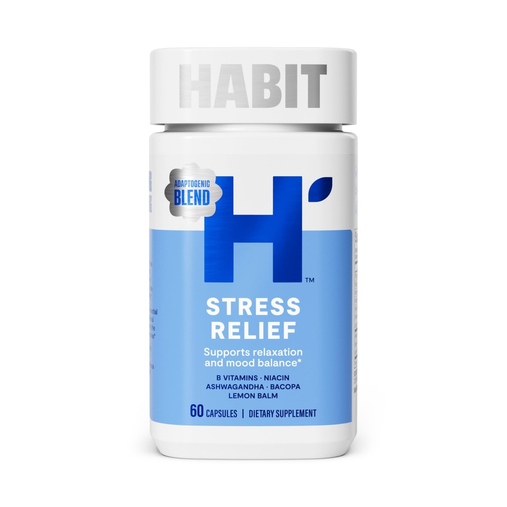 Habit压力缓解补充剂(60 Capsules) - 新的外观,支持放松和Mood平衡,维生素B,适应原体,柠檬鲍姆,冷静,Vegan,非GMO(1Pack)