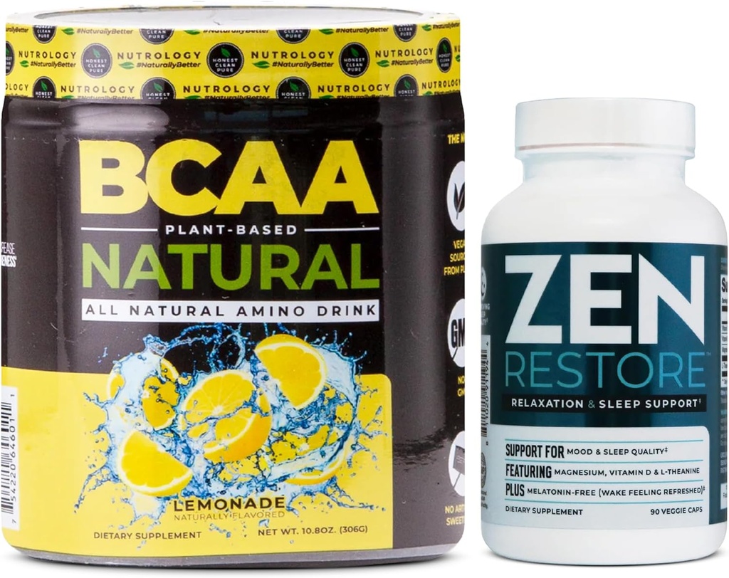 营养学 天然镁补充剂(30种)和营养学 BCAA 天然,植物 BCAA 粉末,柠檬汁 火焰(30种)