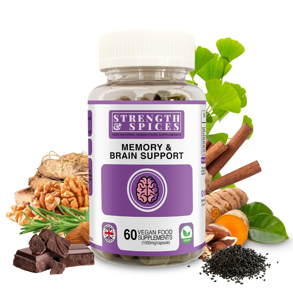 配有 Ginkgo Biloba 和 22 个超级成份的强力和香料记忆促进器和焦点补充器, 用于记忆、清晰和警觉的基于植物的大脑补充器, 1000 mg, 60 capsules