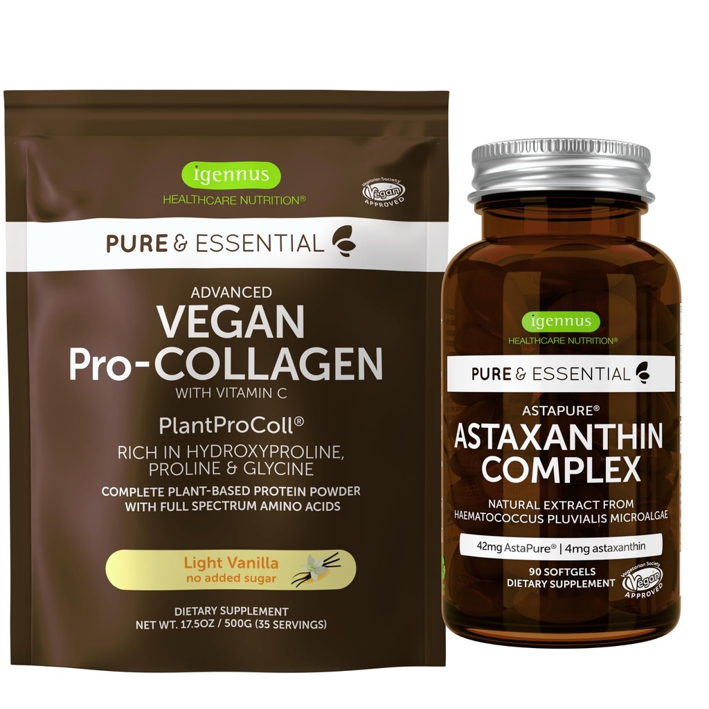 Vegan Vanilla Collagen蛋白粉 + Astaxanthin Complex Vegan Bundle, Collagen 推进公式 + Natural 4mg H. Pluvialis Astaxanthin for Hair, Skin & Nails, 作者:伊根努斯