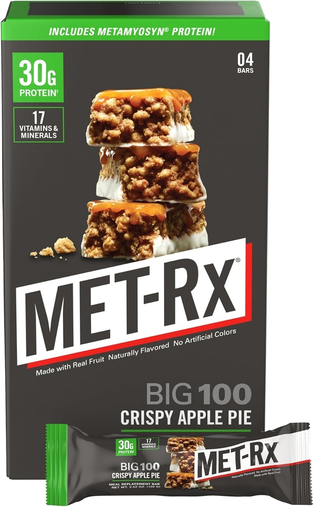 MET-Rx 大100 Clossal 蛋白质棒, Crispy Apple 餐具替代棒, 4 Counter
