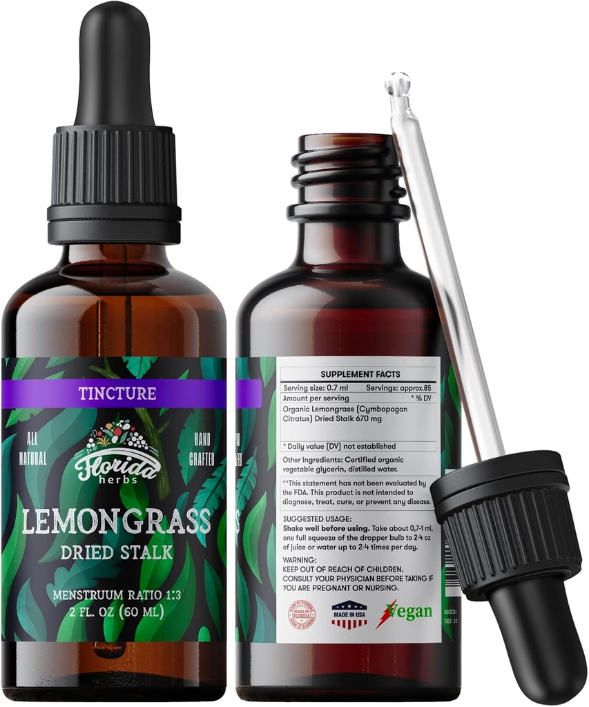 柠檬草丁香,有机柠檬草提取剂(Cymbopogon Citratus) 草药补充剂,冷前置有机植物甘草中非GMO,700毫克,2 oz(60毫升)