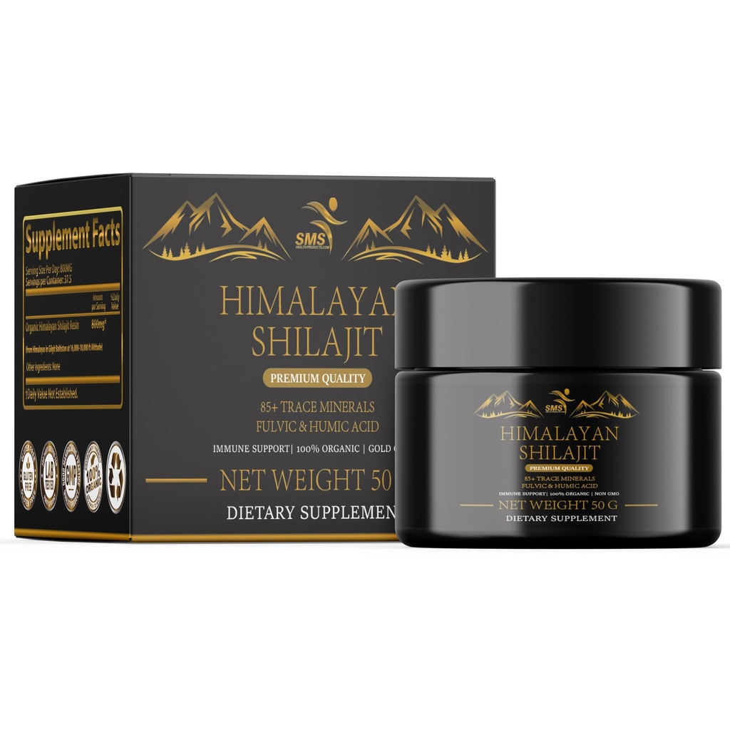 Shilajit 纯喜马拉雅 Shilajit Resin - 含富尔维奇酸的纯金 Shilajit & 85+ 能源和免疫支持跟踪矿物综合体 - 50克
