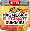 Center-Filled Magnesium Glycnate Gummys 400MG - 儿童、青少年和成年人的高吸收率 - 睡眠、冷静和肌肉放松补充B6 & D3 - Gluten Free & Vegan Friendly - 60 Counter