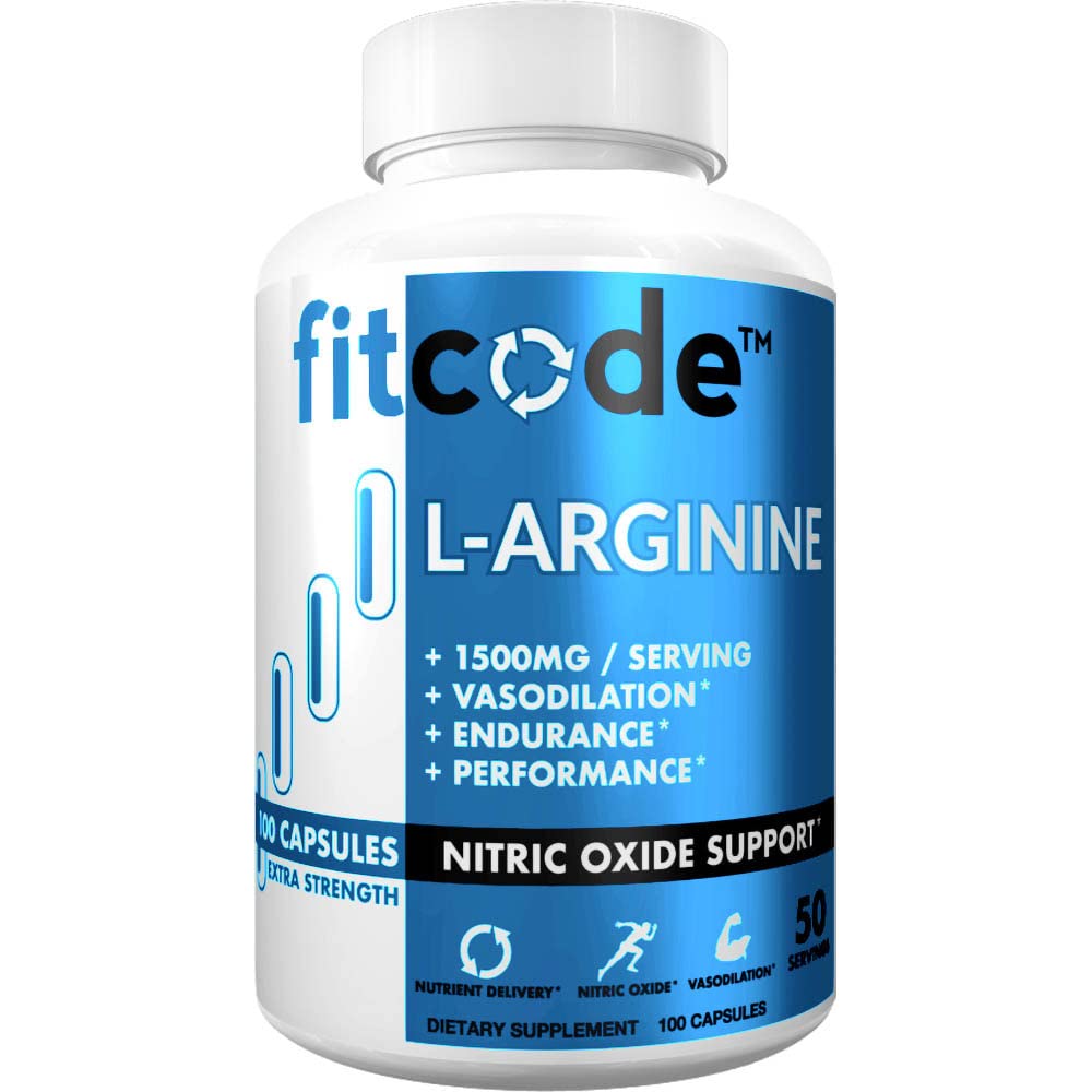Fitcode Pure Extra strengine L-Arginine HCl 1500mg, 耐力氧化物补充剂,用于宽度,泵,耐力,性能,肌肉生长,能量,强力N.O. 肌肉泵盖(50架)