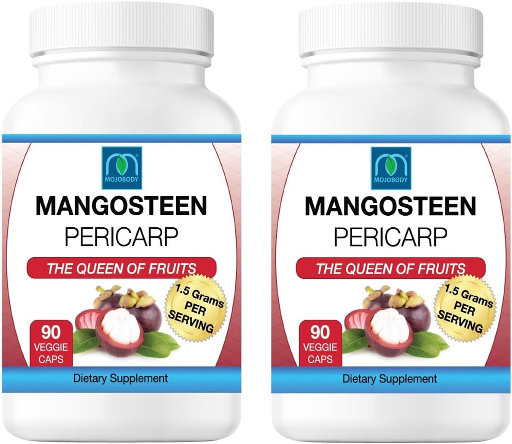 冻结干燥的Mangosten Pericarp Capsules 2PK,每架1.5克,每瓶90枚Veggie Capsules,Xanthone Rich
