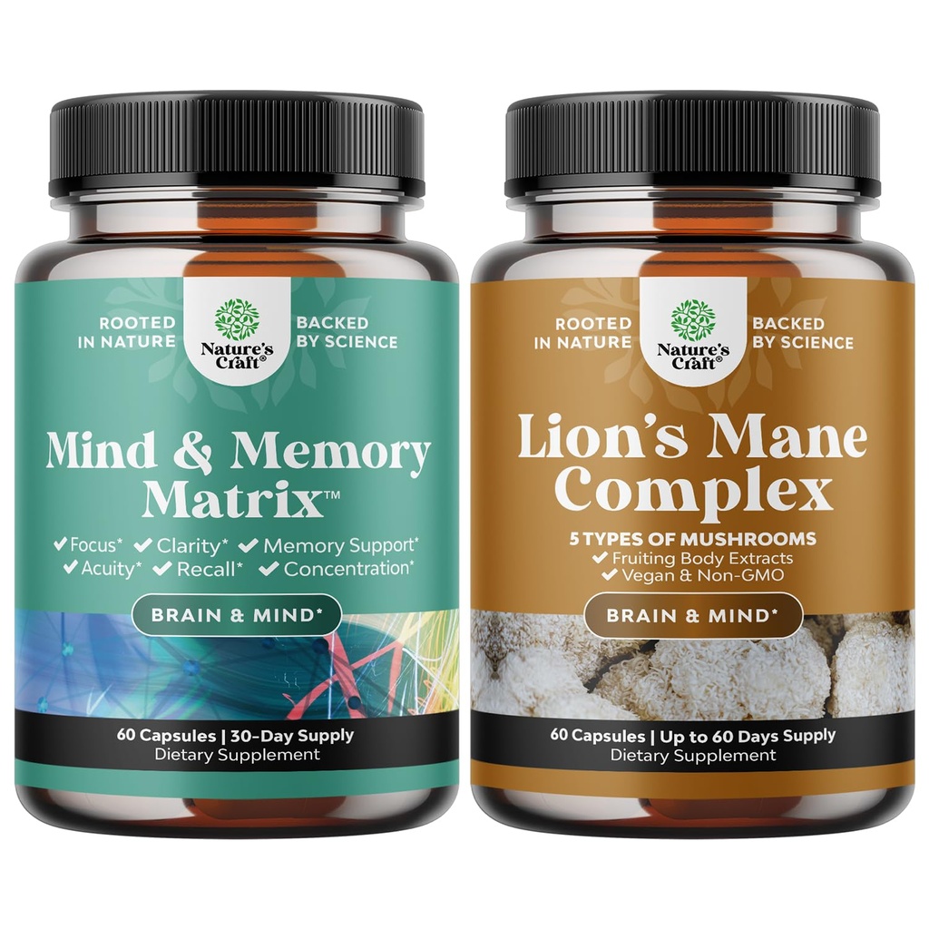 与Reishi、Chaga、Maitake & Shitake 并用记忆支持和焦点的 " 高级Nootrophics脑支持补充剂 " 和 " 高级狮子的马内蘑菇补充剂 "