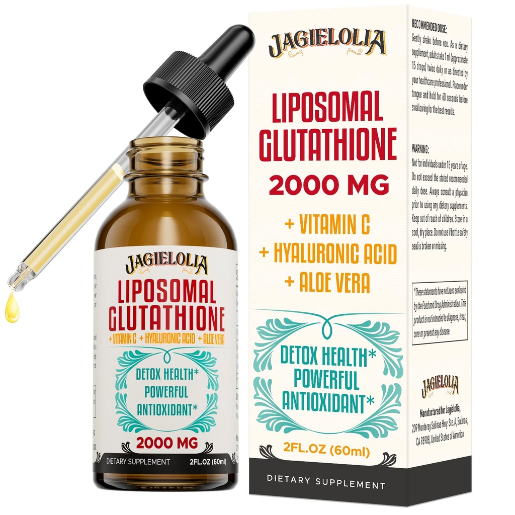 Liposomal Glutathione Liquid 2000MG – 女性和男性抗氧化剂除毒补充剂,老化防御,肝功能和能量,配有Hyaluronic Acid + Aloe Vera + Vitamin C, Natural & Vegan, 2 FL.OZ