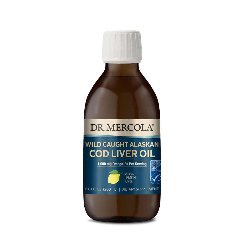 Mercola Wild Caught Allaskan Cod Liver Oil博士,6.8 Fl.Oz.(200毫升),40名服务员,1000毫克Omega-3s 个人服务员,膳食补充,支持大脑和认知功能,非GMO,MSC认证
