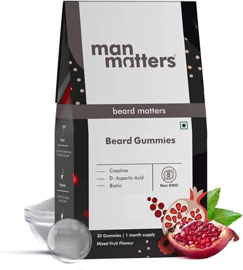 SENTA Man MaterS Beard Gummys for Men 30 days Packs Thicken Beard, 刺激 熊肉卷饼 改善 熊肉密度 生物素,D-芳香酸和Creatine → Gelatin-Free 100% Vegan