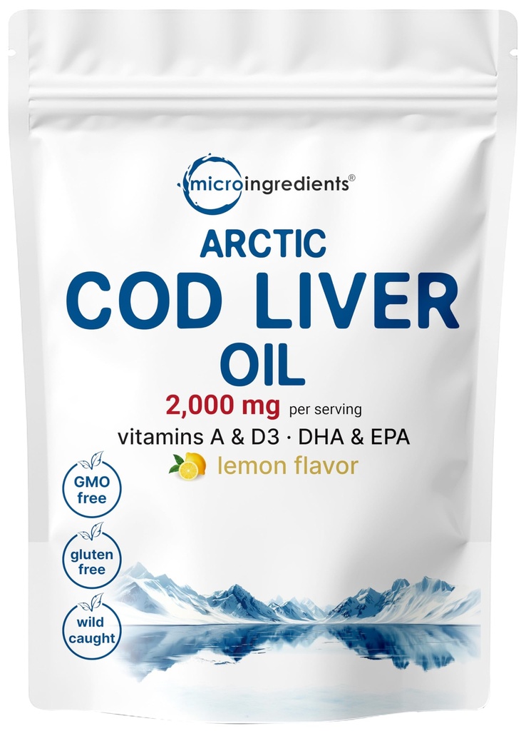 Cod Liver Oil 2,000 mg per service,360 Softgels → Burpless Lemon Flavored – 富于欧米茄3,维生素A & D3,EPA, DHA → 野生捕食北极深海鱼 → 心脏,大脑,和Imune 补充品