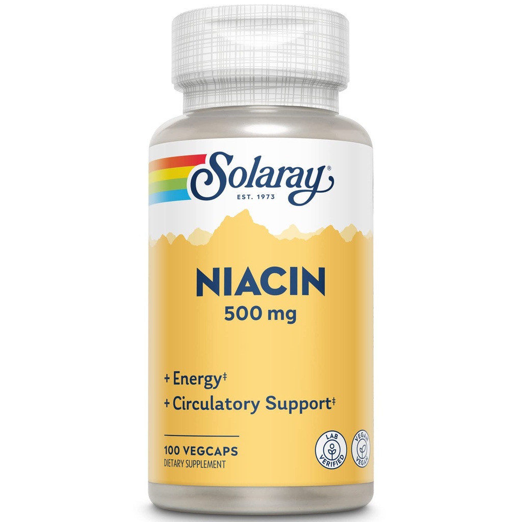 SOLARAY Niacin 500 mg, 维生素B3 → 皮肤健康,神经系统与循环支持 → 100ct