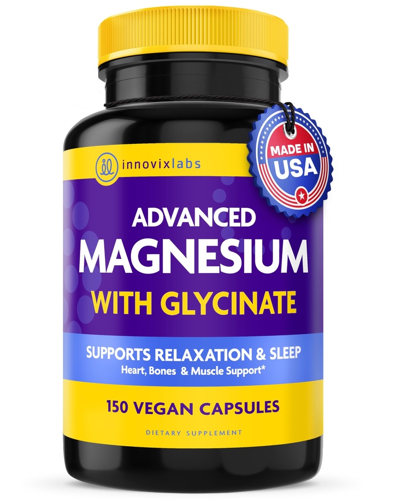 InnovixLabs Advanced Magnesium Capsules - 150 Ct, 210 mg - Chelated Glycincits and Malate - 高度吸收,促进放松,骨骼,肌肉健康,Vegan Malate睡眠补充