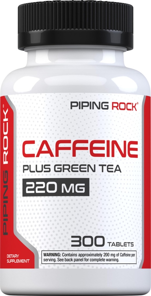 配有绿色茶叶提取器的 Piping Rock Cafeine Pills 220mg → 300 平板电脑 – 配有 Green Tea Excution → 蔬菜, Non-GMO, Gluten Free