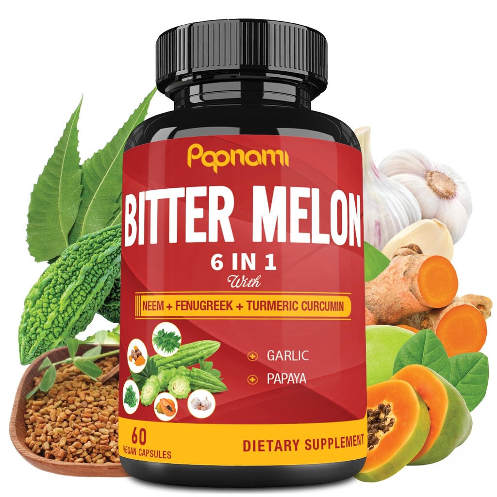 Bitter Melon Capsules - 60 药丸 2个月 - 结合 Nem, Fenugreek, Curcumin, Garlic & Papaya