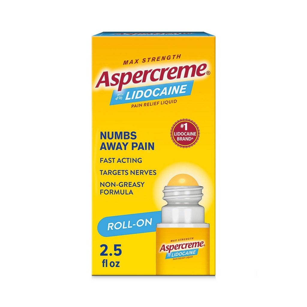 Aspercreme Odor Free Max Friance Lidocaine 止痛液 与滚动无梅斯应用器,2.5 oz.