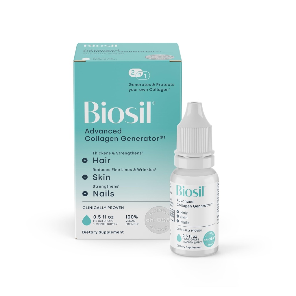 Biosil Colagen 助推剂补充剂 - 0.5 fl oz Drops - 皮肤、头发、钉子和联合体的专利 ch-OSA 活性剂 - 支持自然生产 - 30天供应