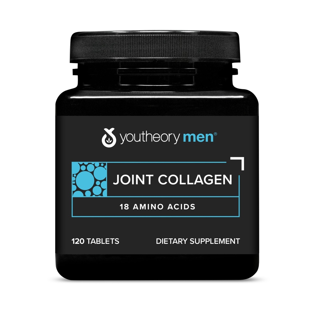 Youtheory Men's Joint Collagen with 18 氨基酸 - 头发,钉子,肌肉,骨骼和联合支持 - 与Boswellia Extract, Ginger & Black Pepper * - 120 片(60天供应)