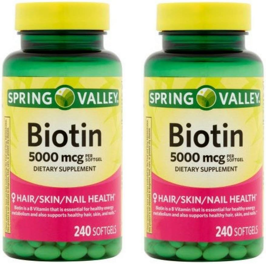 春谷 - Biotin 5000 mcg, 240 软胶 by Spring Valley (Pack of 2).