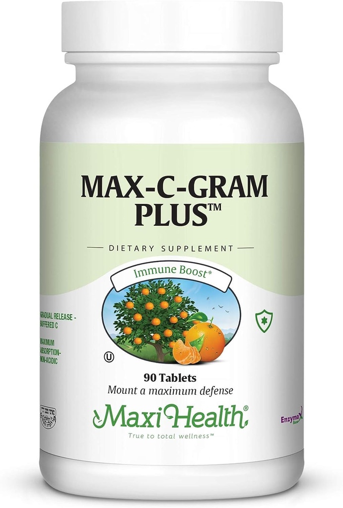 Maxi Health Vitamin C 1050mg – 缓冲C 复合物,含钙 Ascorbate & Bioflavoids – Immune支持补充物,非Acidic, Gentle on Tommach, 渐渐释放 – 90片