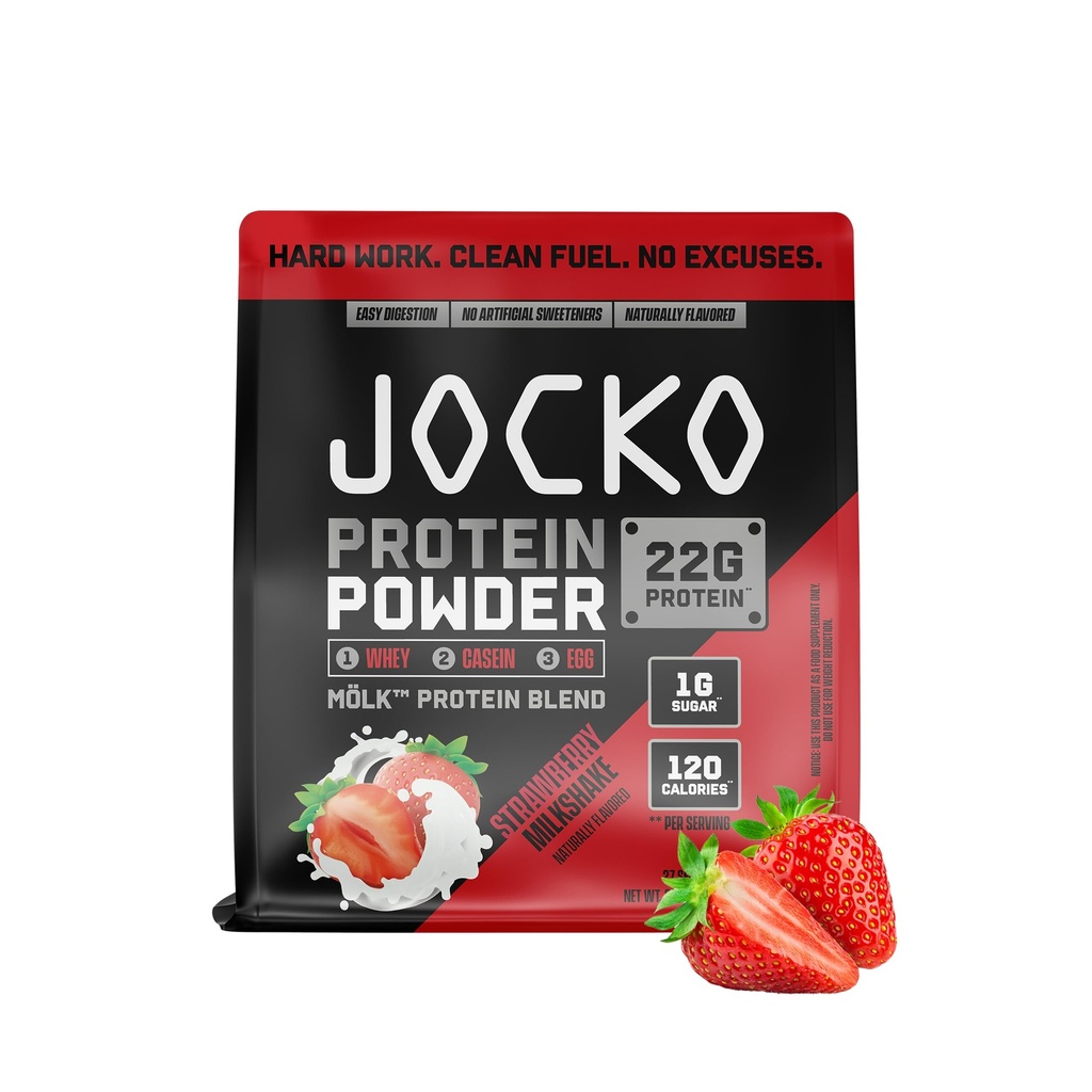 Jocko Fuel Mölk Whey 蛋白质粉 22g 低糖僧果混合剂 - 肌肉恢复和生长,包装 May Vary(27架,草莓奶昔)