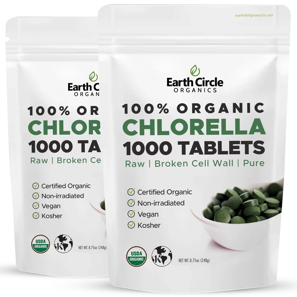 有机氯菌片 1000 Counter QQ 高潜力超级食品 QQ 氯酚丸 100%纯绿藻 QQ 破碎细胞壁 用于最大吸收 QQ Vegan, Kosher, Non-GMO 4 Tabs/日(2-Pack)