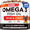 StrellaLab Omega 3 for Dogs - (180Ct) Fish Oil Treats - Allergy & Itch Relief Skin & Coat Supplement - Dry Itchy Skin, Anti Shedding & Hot Spots Treatment - Pet Salmon Oil Chews - Smoked Salmon Flavor