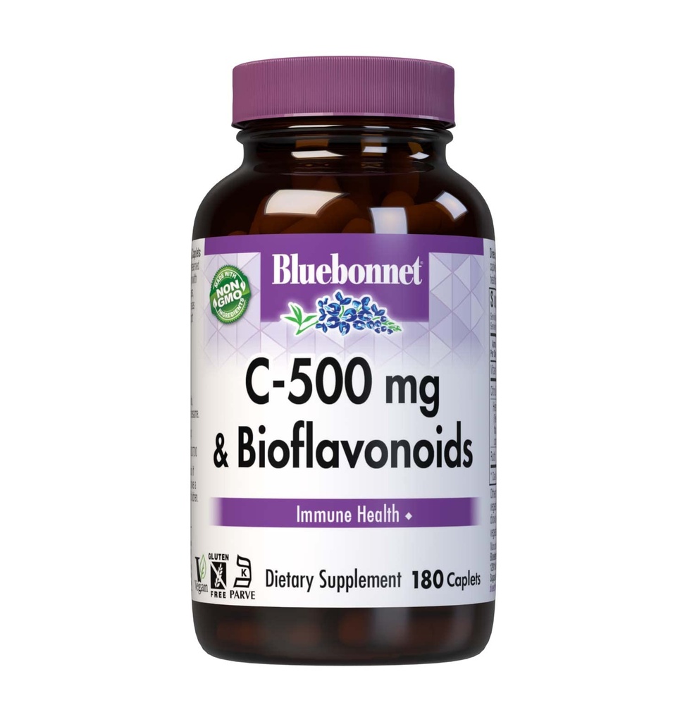 蓝本网 营养 C-500 mg + Bioflavoids Caplets,维生素 C 500 mg, Citrus Bioflavoids 250 mg,用于Immune健康,Soy Free,Gluten Free,N-GMO,Kosher,奶油自由,Vegan,180 caplets
