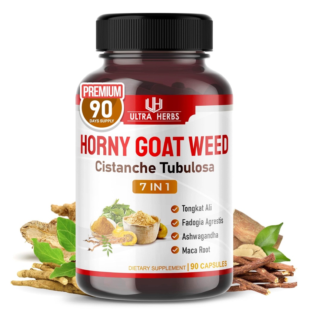 Ultra Horny Goat Weed Tongkat Ali Maca Root Tribulus - 与法多吉亚 Ashwagandha Ginseng L-Arginine(90 Counter (Pack of 1))一起增加能源、Stamina和性能