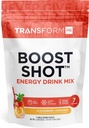 TransformHQ Boost Shot Powder 饮料棒包装,草莓柠檬汁,7 Pack,男女能量补充,配有咖啡因,维生素B12,B9,B6和B3
