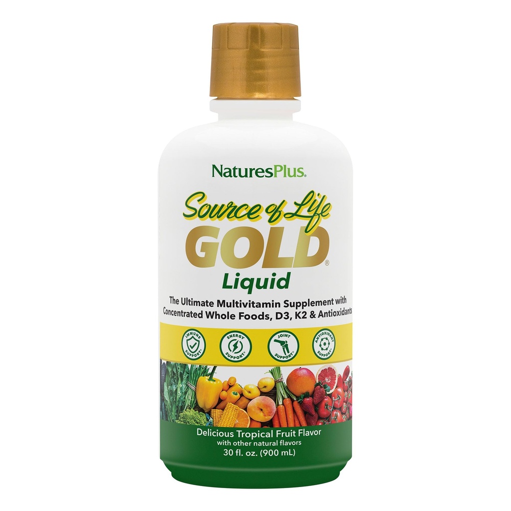 NaturesPlus 生命金多维金液的来源 30 oz 支持能源生产,健康免疫系统和福利,包括维生素D3,B12,K2和120多个全食品营养剂 - 30种服务