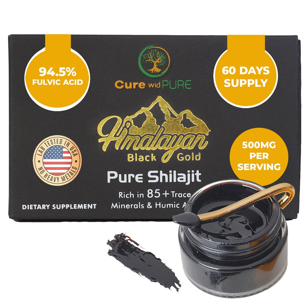 喜马拉雅山石膏(Cure wid Pure Himalayan Shilajit for Men and Women) — — 94.5% 富尔维奇酸Resin,500 mg 60 services — — 美国经测试的能源、生命力和激素平衡有机适应剂
