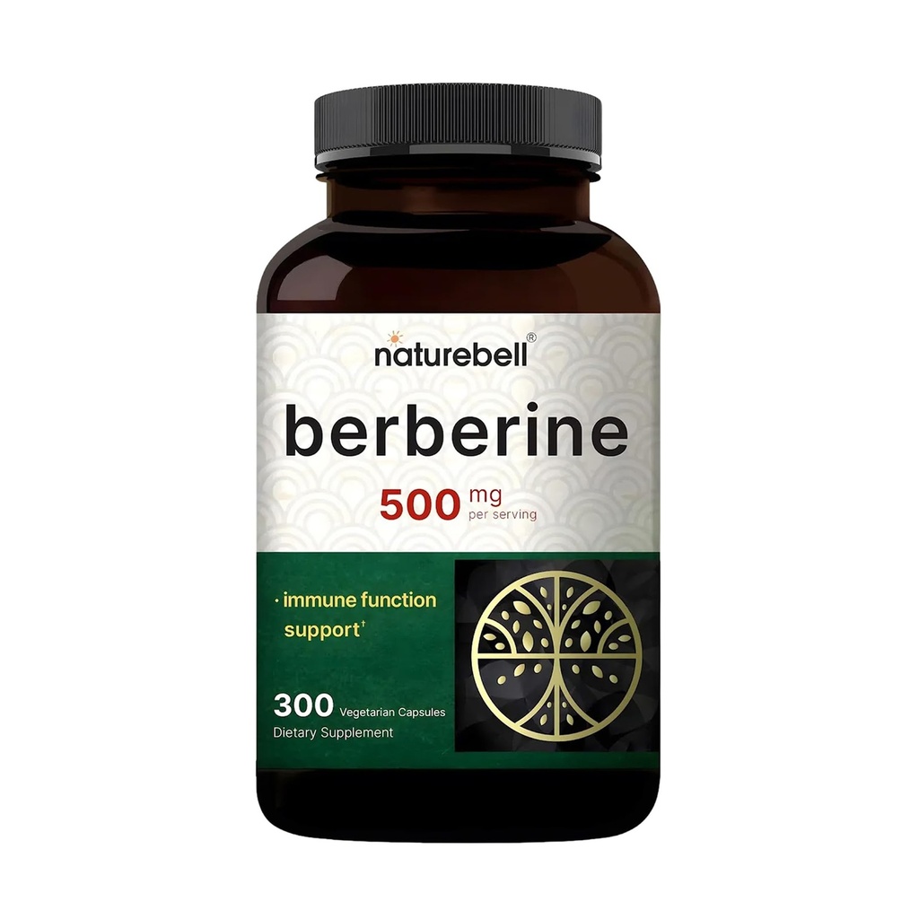 NatureBell Berberine 补充500mg → 300 Veggie Capsules, 97%纯Berberine HCL – 5:1 根提取 – 植物基, Vegan, 非 GMO