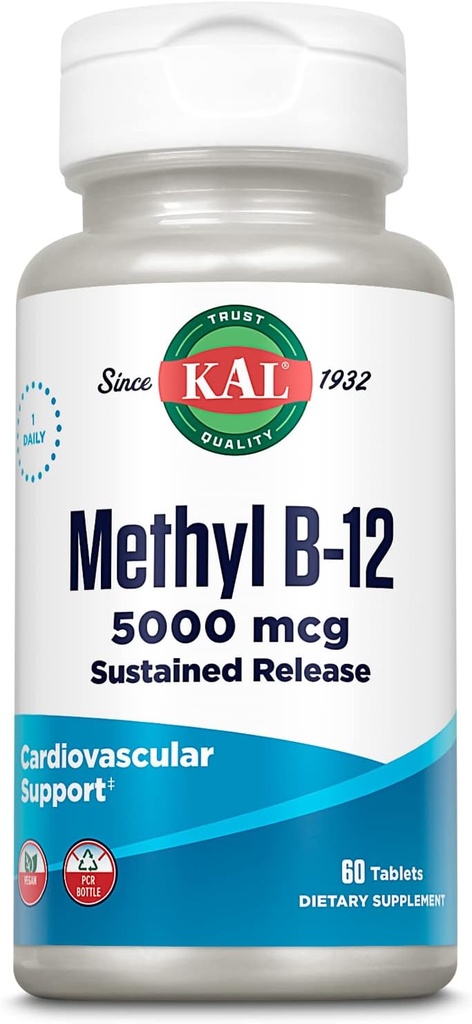 KAL 维生素 B12 甲基Cobalamin 5000mcg, 健康能源,代谢, Nerve 和红血球支持,* 快速溶解活性元件, 最佳吸收, 天然树莓火焰, 90种服务, 90种微标签