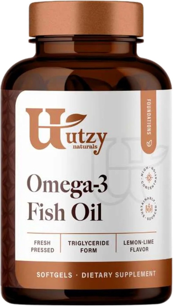 Utzy Naturals Omega-3 鱼油 | 800 mg Omega-3 | 与环保局和DHA | 天然柠檬火焰 | 120 软胶