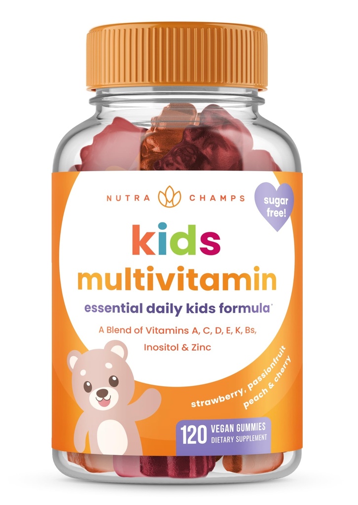 NutraChamps Kids 多维塔明 Gummys QQ 免糖 120 Gummy Vitamin for Kids | Vegan & Non-GMO |草莓, Passione果子,桃子和樱桃