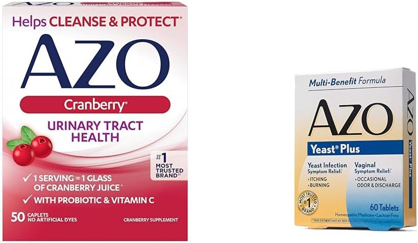 AZO Cranberry Urinary Tract Health, 50 Counter Yeast Information and Vaginal Synmptom Relief Tables, 60 Counters