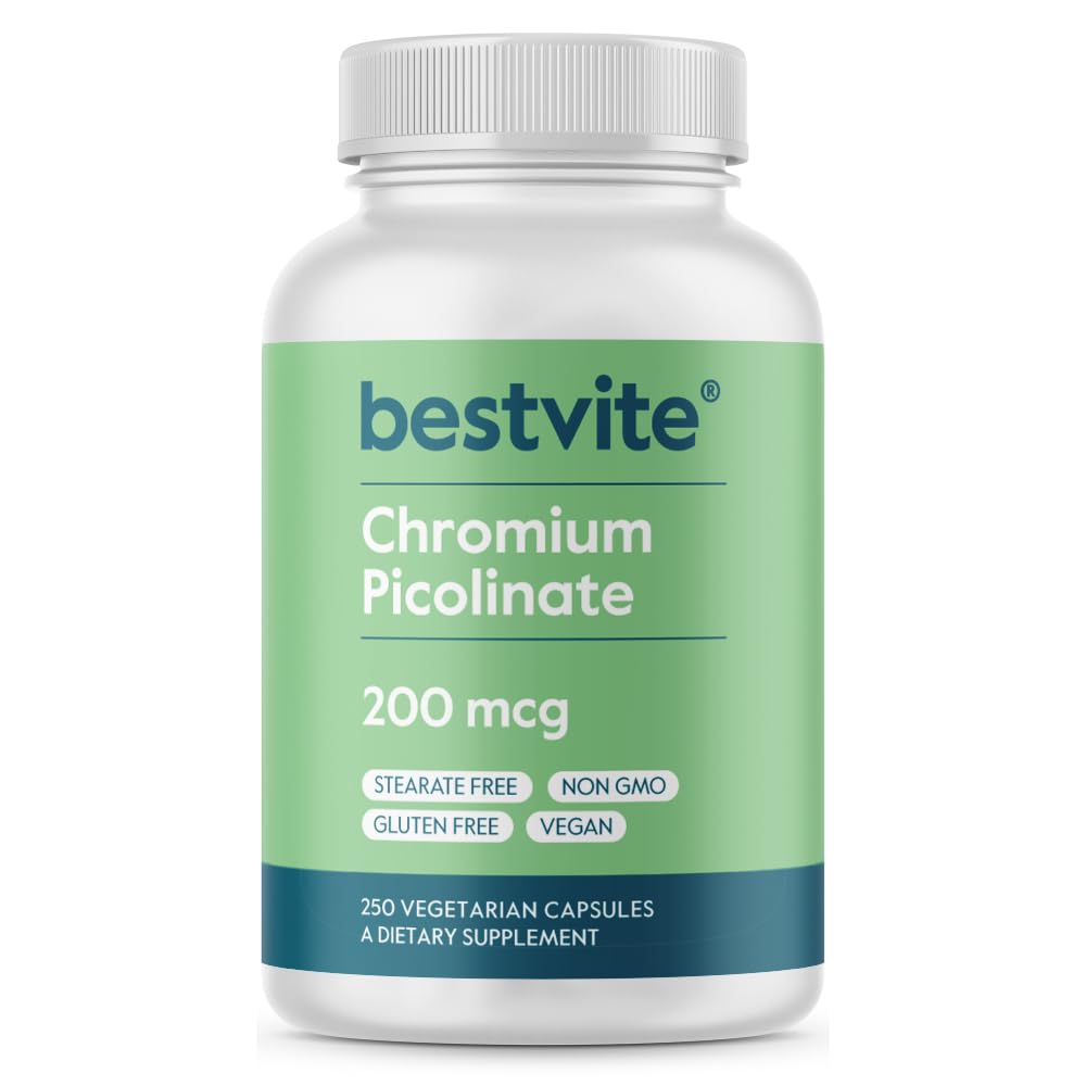BESTVITE 丙烯化铬 200mcg(250个植物卡普尔) - 无 Stearates - 无磷酸ium - Vegan - Gluten Free - 非 GMO