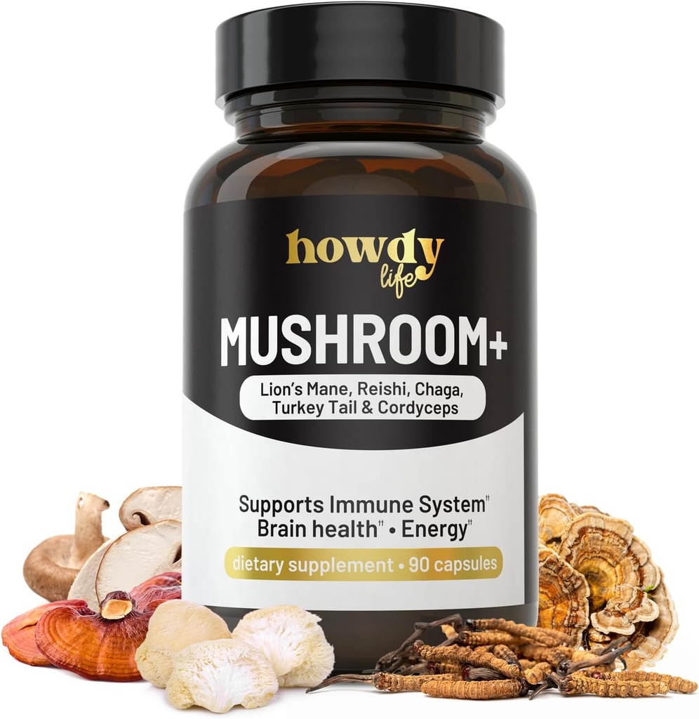 Lions Mane Supplements - 蘑菇 配有 Reishi, Chaga, Cordyceps 和土耳其 Tail Mushroom Powder - 记忆和焦点的新热带和能源补充