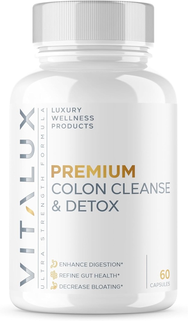 VITALUX ##1 高精精醇清洁和解毒 + 增强消化,Gut健康, 降低Bloating + 超剂量公式 w/ 10强成份 + 3 党测试 + 美国制造 - 60 Capsules