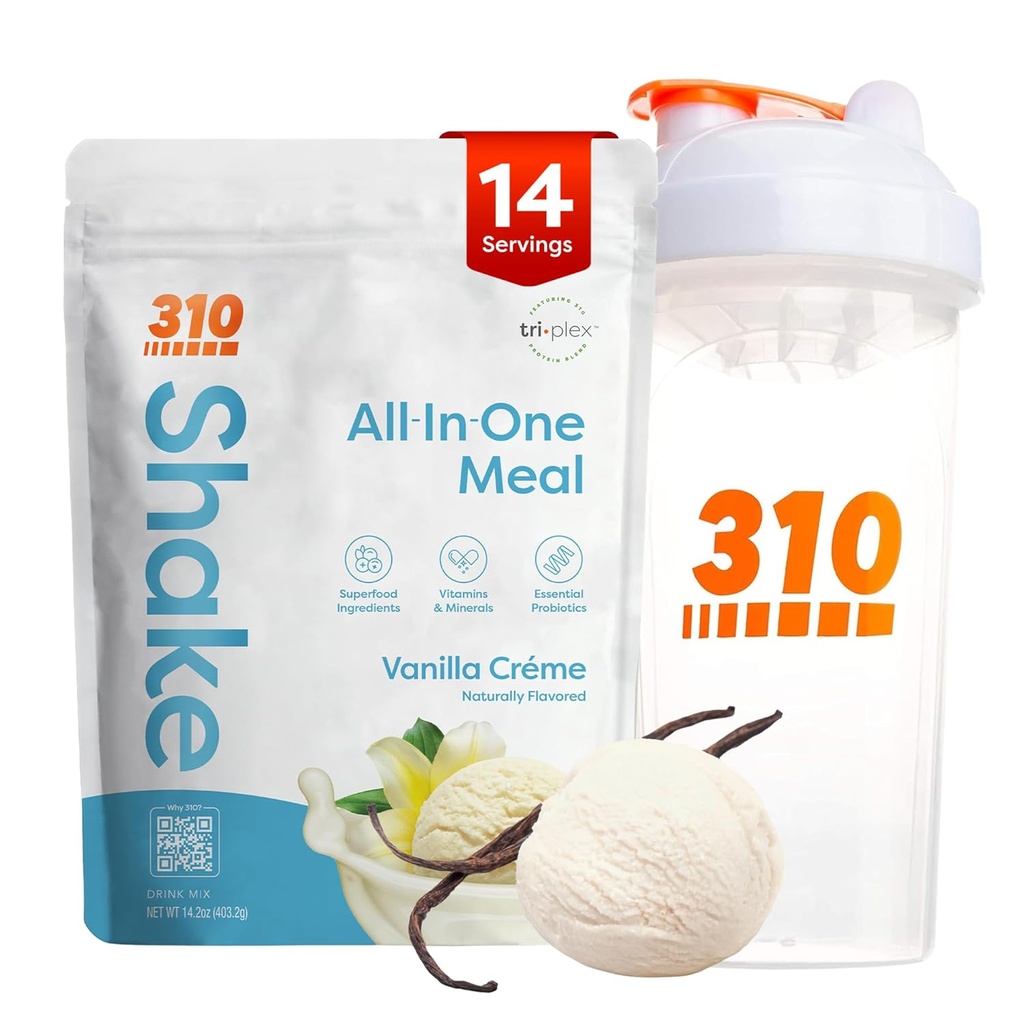 310 营养全能一餐替代 摇头粉 W/Shaker Cup 启动器 Kit - 高蛋白纤维富豪 Vegan 超级食品组合 - 无糖, Keto & Paleo 友好,低碳 - 香草 Creme 14 srv