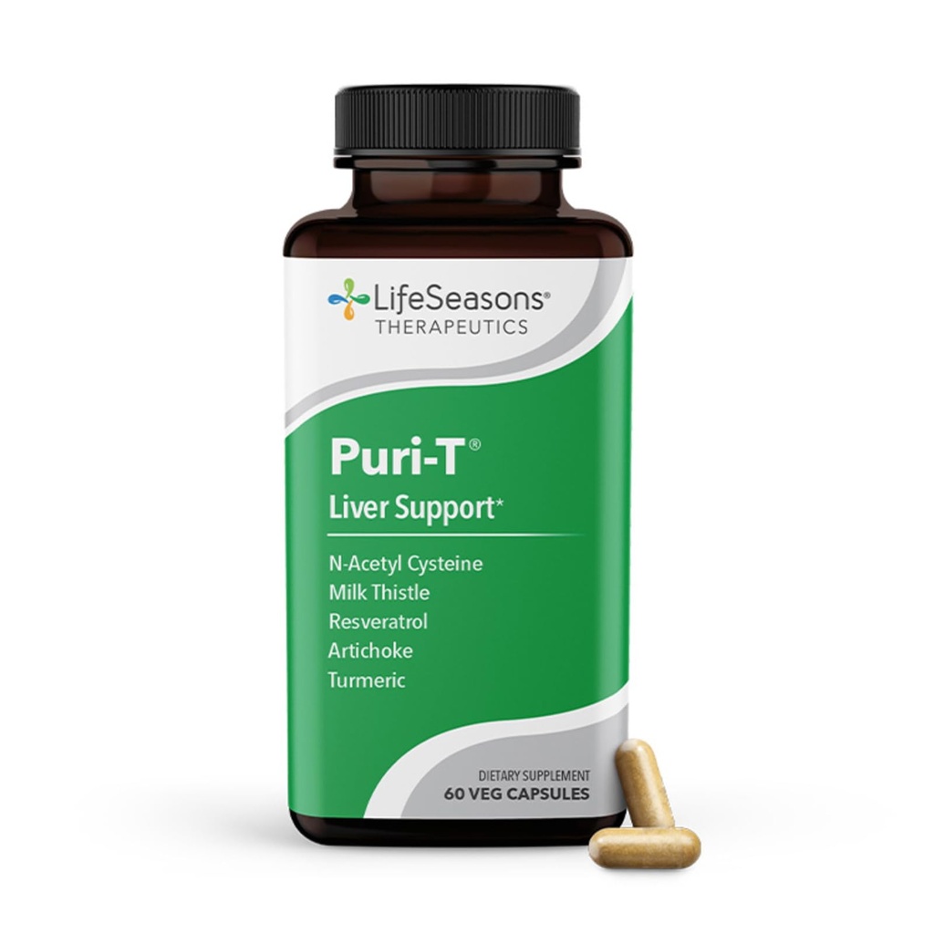 LifeSeasons Puri-T - Liver Cleanse & Detox Support 补编 - Resveratrol, N-Acetyl Cysteine, Milk Thetle, Artichoke & Turmeric - 支持组织再生与健康生物流 - 60 Capsules