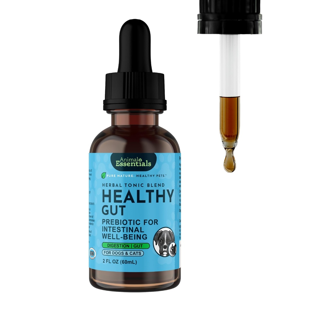 Animal Essentials Healthy Gut - Herbal Prebiotic for Dogs & Cats, Gut Health Blend, Herbal Formula, Organic Human Grade Herbs, Veterinarian Recommended, Liquid Tonic - 2 Fl Oz